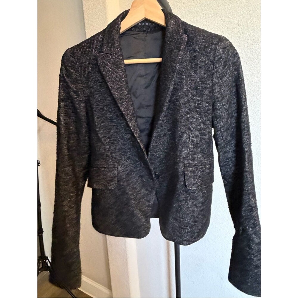 Theory Women's Charcoal Textured Wool Blend Blazer 2